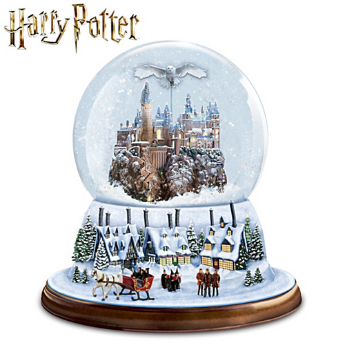 The Bradford Exchange Harry Potter I'd Rather Stay At Hogwarts This Christmas Glitter Snow Globe Decoration with Rotating Horse Drawn Carriage Plays Music From The Original Film 8-Inches
