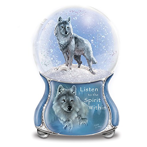 The Bradford Exchange Eddie Lepage Silver Scout Wolf Musical Glitter Snow Globe