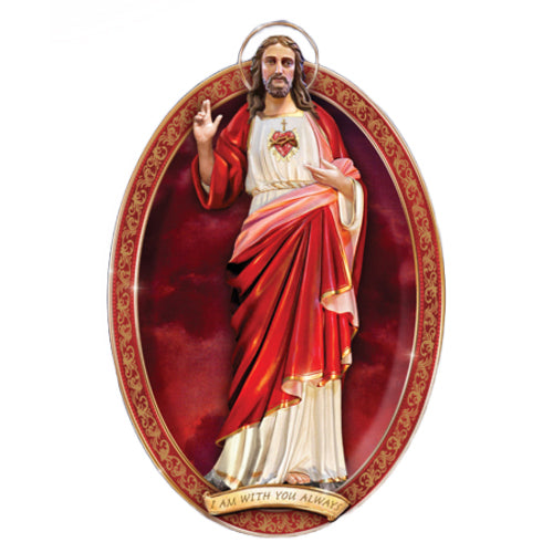 The Bradford Exchange Sacred Heart of Jesus Plate Officially Licensed by Vatican Observatory Hand-Crafted Heirloom Porcelain 22K Gold Accents Glittering Garnet Rhinestones Free Prayer Card 11-inches - RCE Global Solutions