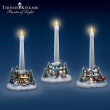 Load image into Gallery viewer, The Bradford Exchange Thomas Kinkade Holiday Lights, Spirits Bright Village Candleholders with Flameless Candles - RCE Global Solutions
