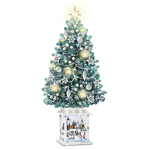 The Bradford Exchange Thomas Kinkade Festival of Lights Illuminated Tabletop Christmas Tree Featuring Snow-Tipped Branches, Pearlescent Garland & Lighted Lantern Ornaments - RCE Global Solutions